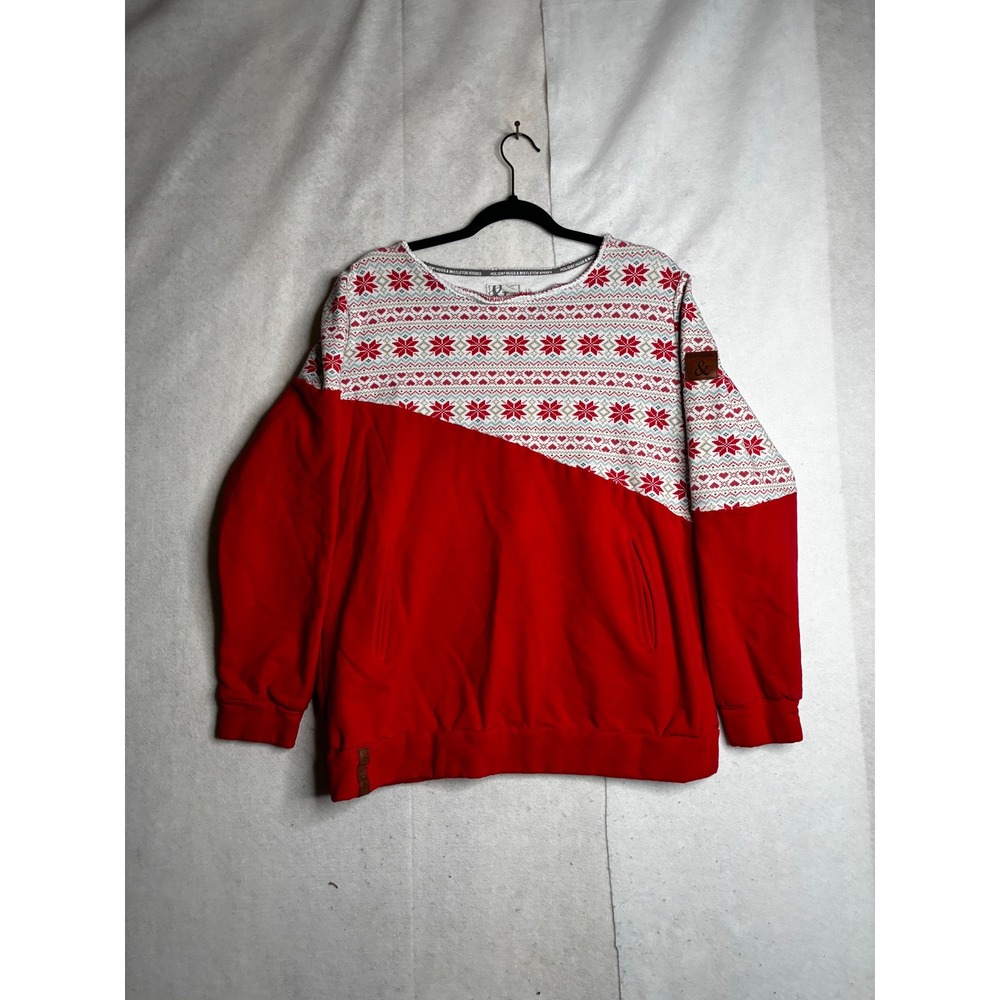 Ampersand Avenue Red Fair Isle Holiday Hugs Mistletoe Kisses Sweatshirt XXL‎